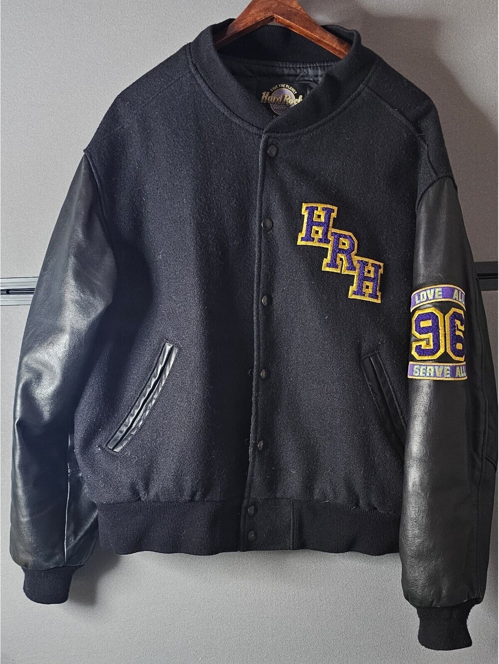 Hard Rock Hotel Las Vegas Black Varsity Jacket with Leather Sleeves L